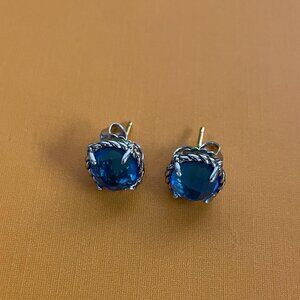 Petite Chatelaine® Stud Earrings in Sterling Silver with Blue Topaz